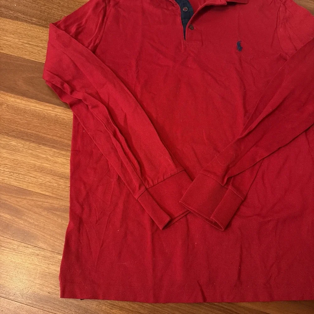 Ralph Lauren Polo Custom Slim Fit Red Long Sleeve Collared Shirt Small